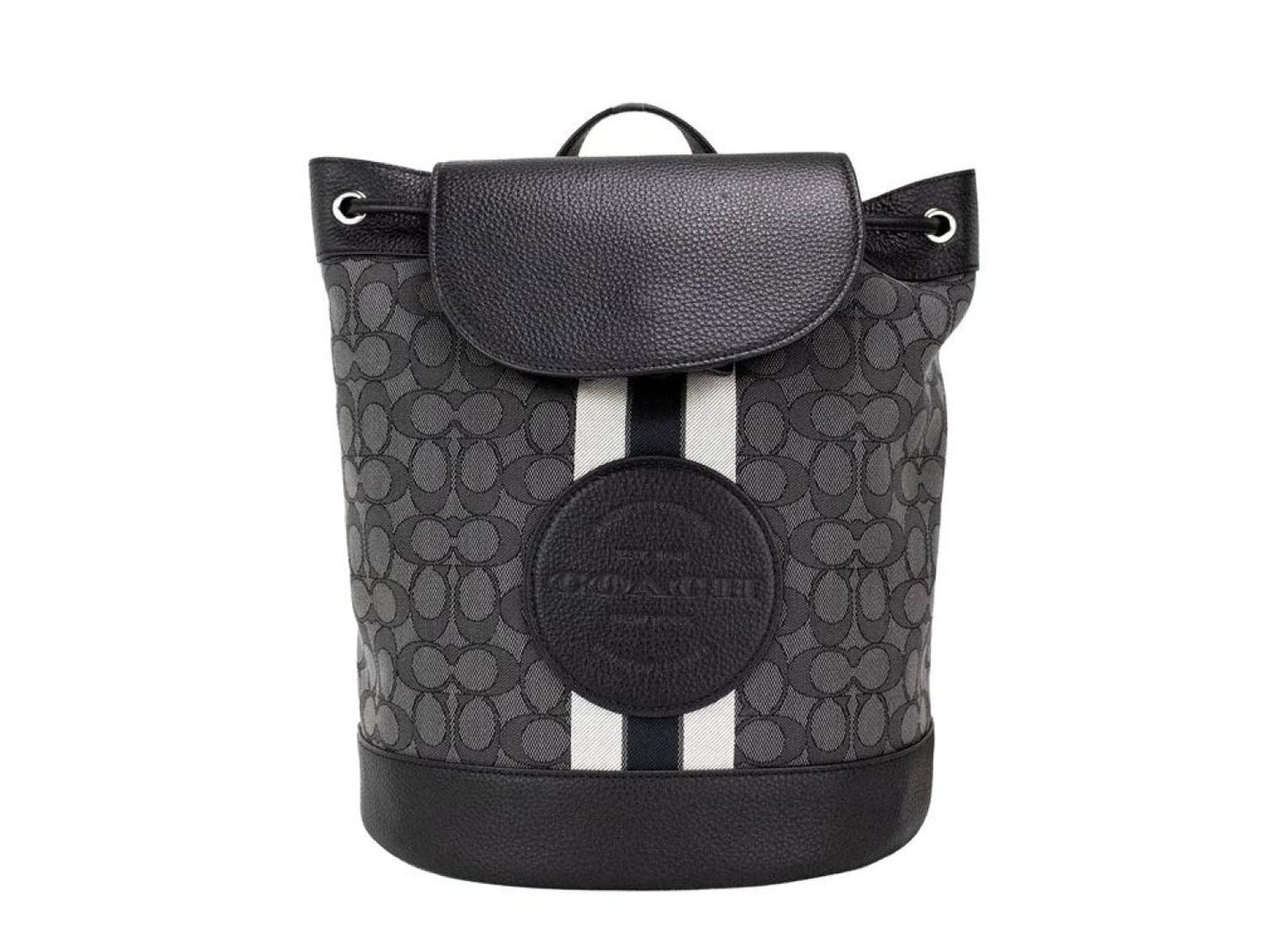 coach dempsey backpack Coach Dempsey Black Smoke Signature Jacquard Canvas Logo Patch Backpack