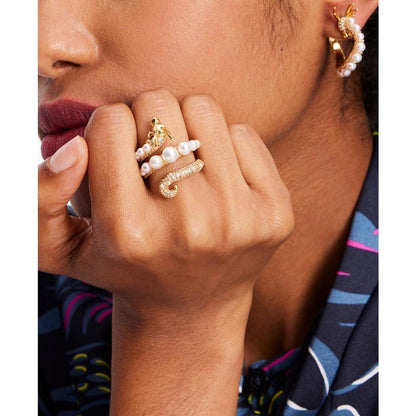Gold-Tone Pavé & Imitation Pearl Dragon Wrap Ring