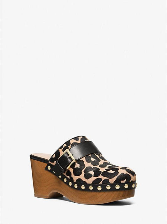 Rye Studded Leopard Print Calf Hair Platform Clog