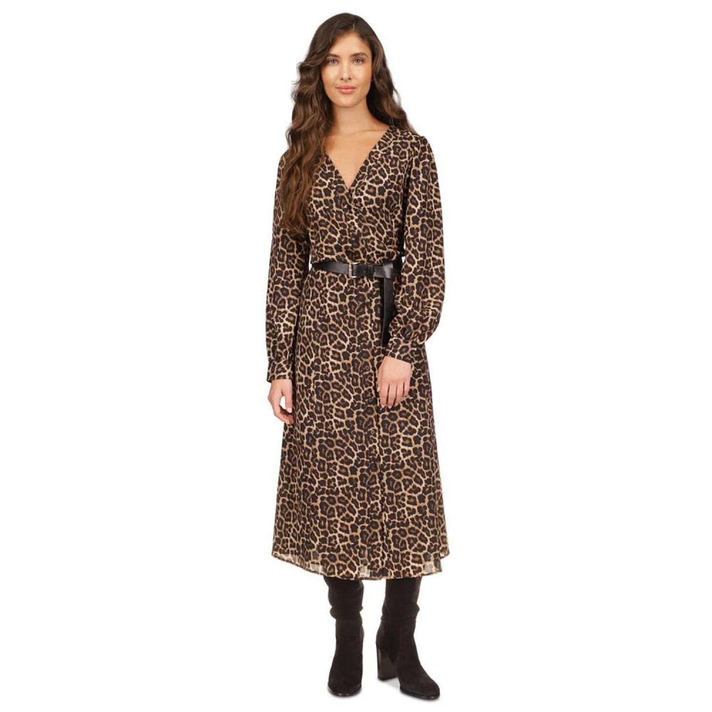 Women's Kate Animal-Print Button-Down Belted Midi Dress, Regular & Petite