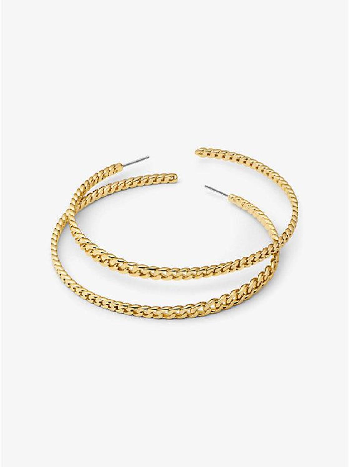 14K Gold-Plated Brass Curb Link Hoop Earrings
