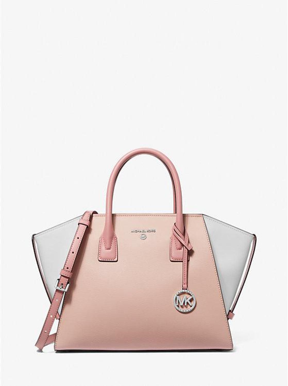Avril Large Color-Block Pebbled Leather Top-Zip Satchel