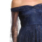 Marchesa Notte Glitter Cape Gown