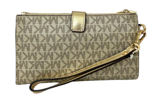 Michael Kors Jet Set Travel MK Metallic Signature Double Zi hone Case Wristlet
