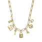 Faux Stone Iconic Charm Bib Sculpted C Motif Necklace