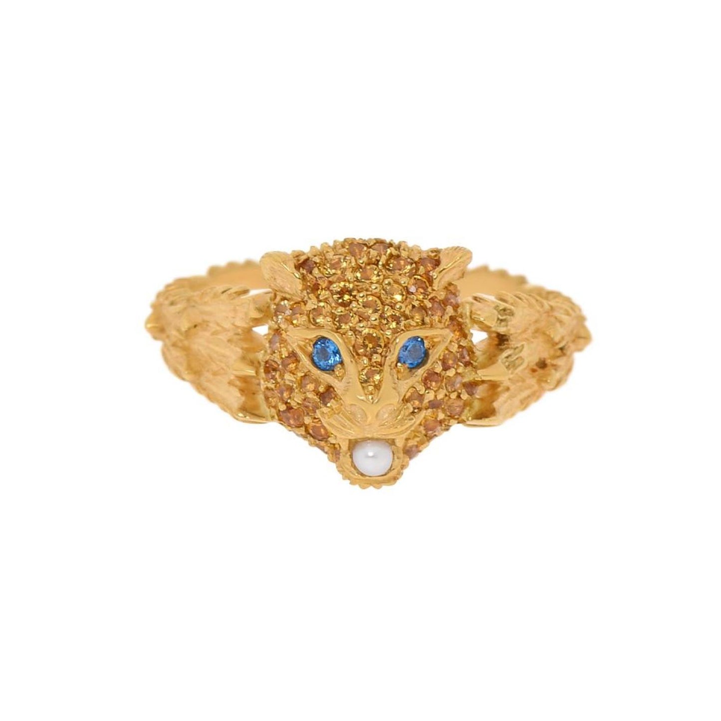 Gucci Le Marche Des Merveilles 18K Yellow Gold, Mother of Pearl 1.6mm and Yellow Citrine Statement Ring Sz. 6.25 YBC459209004013
