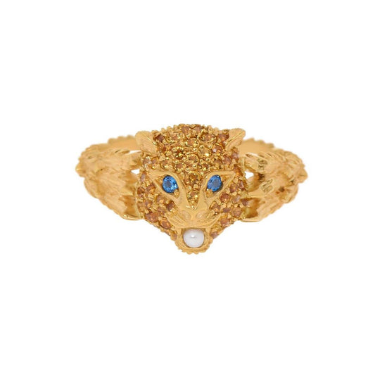 Gucci Le Marche Des Merveilles 18K Yellow Gold, Mother of Pearl 1.6mm and Yellow Citrine Statement Ring Sz. 6.25 YBC459209004013