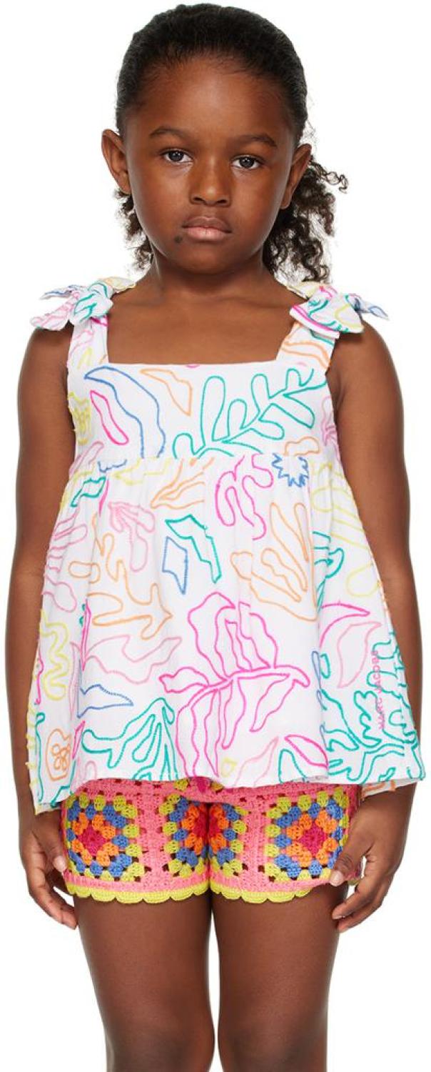 Kids White Embroidered Tank Top
