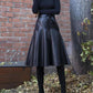 Faux Leather Belted Midi Allas Skirt In Black