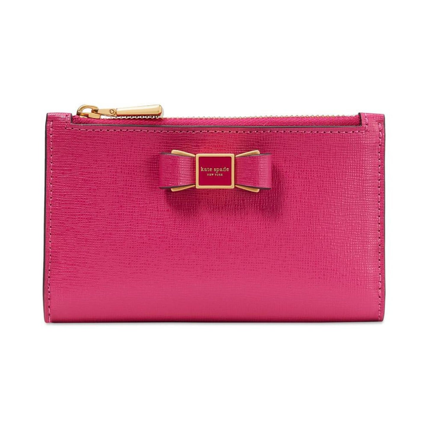 Morgan Bow Embellished Saffiano Leather Small Slim Bifold Wallet