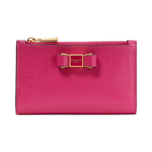 Morgan Bow Embellished Saffiano Leather Small Slim Bifold Wallet