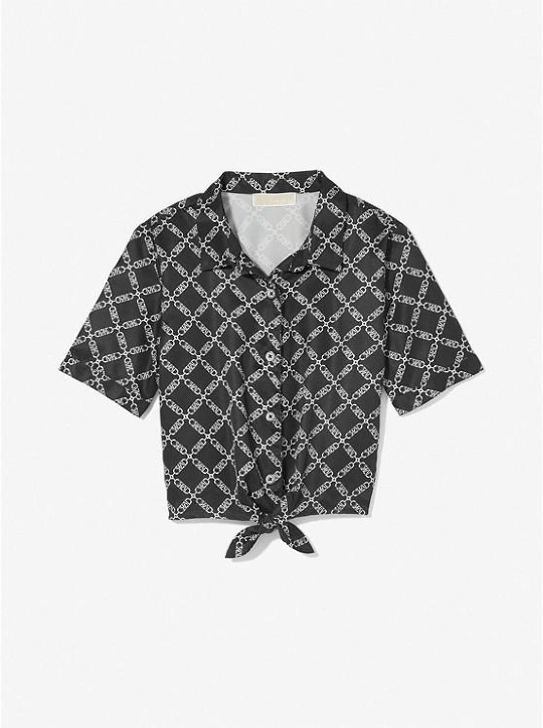 Empire Logo Print Woven Tie-Front Blouse