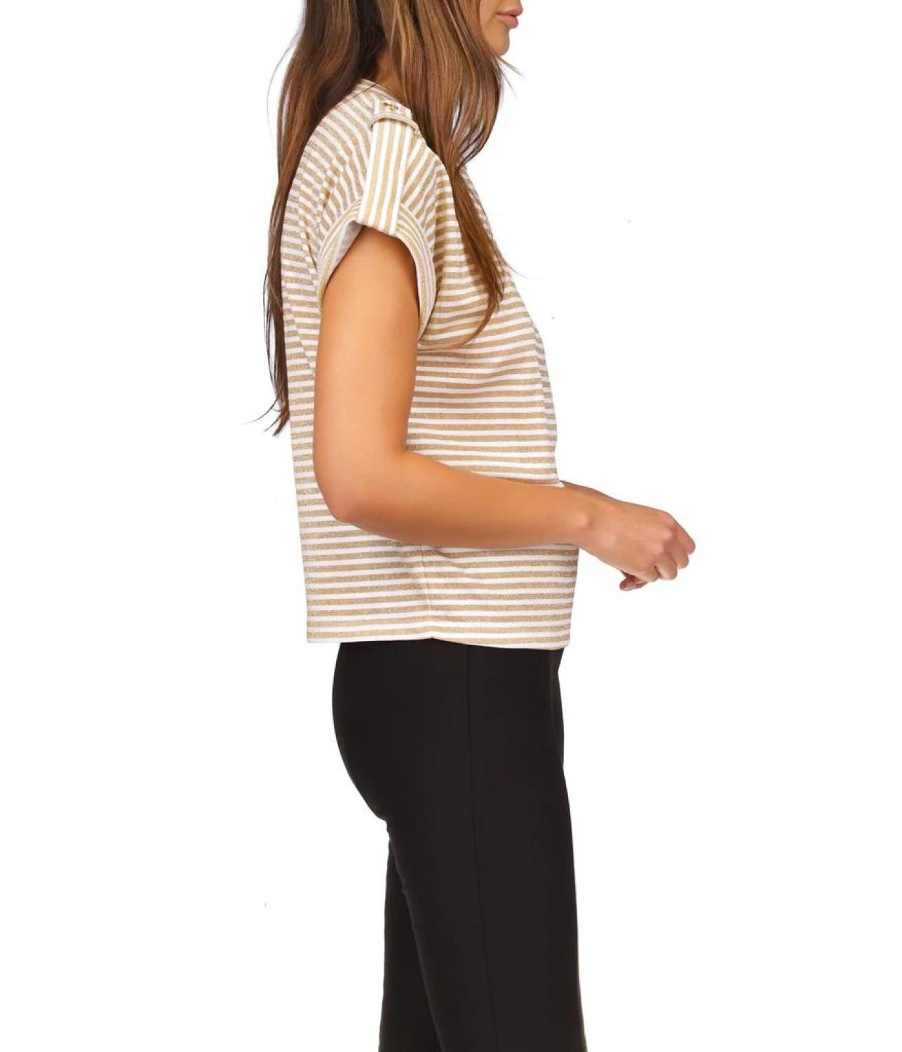 Stripe Snap Epaulette T-Shirt
