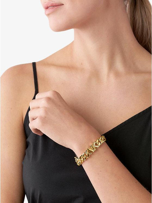 14K Gold-Plated Brass Pavé Logo Curb Link Bracelet