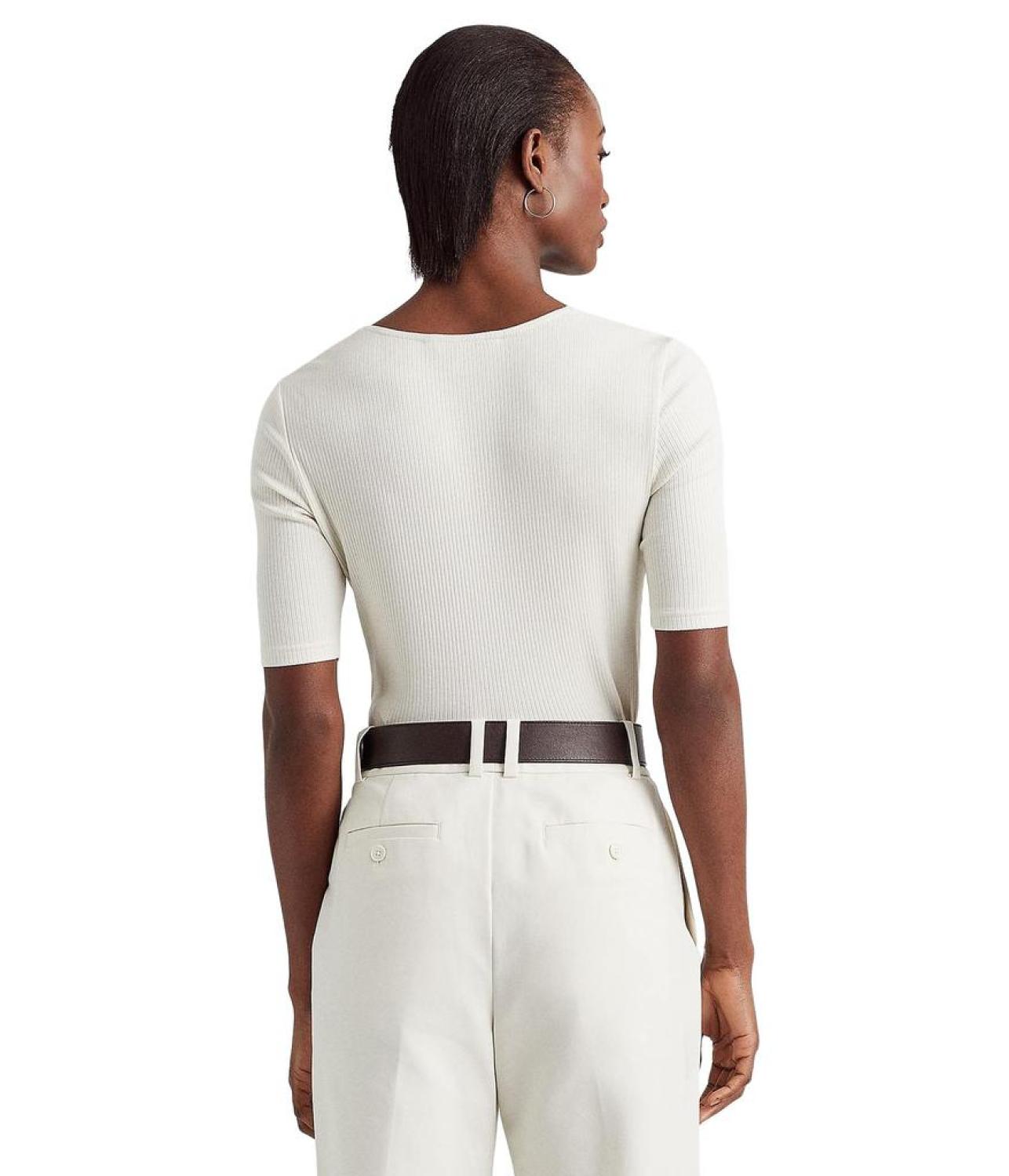 Twist-Front Rib-Knit Cotton-Blend Tee