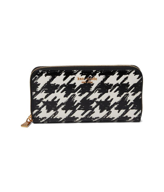 Morgan Painterly Houndstooth Embossed Saffiano Leather Zip Around Wallet
