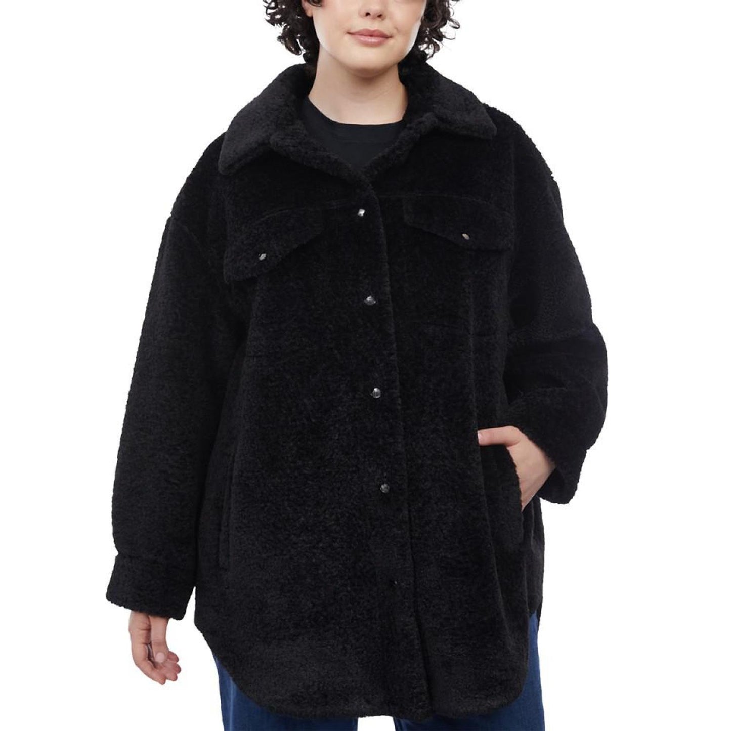 Women's Plus Size Faux-Shearling Shirt Jacket, Created for Macy's
