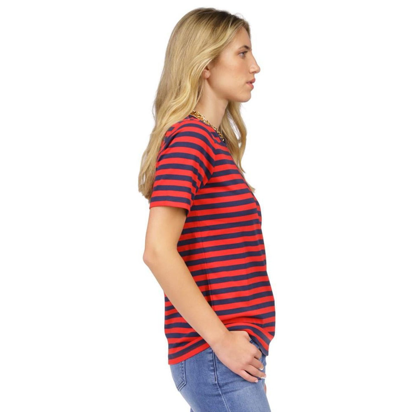 MICHAEL Women's Striped Chain-Neck T-Shirt