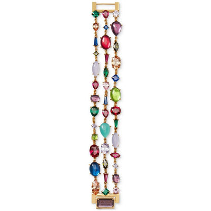 Gold-Tone Multicolor Crystal Triple-Row Statement Bracelet