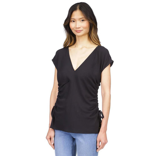 Women's Solid Ruched V-Neck Top