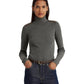 Faux Leather-Trim Ribbed Turtleneck