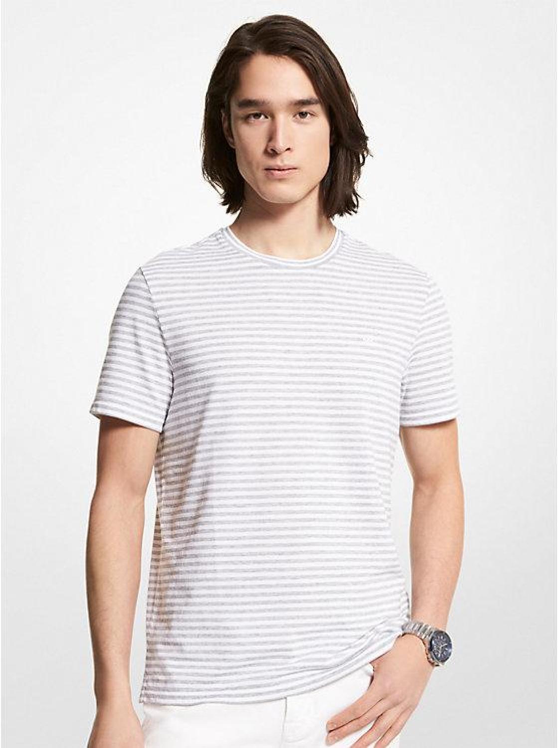 Striped Textured Cotton T-Shirt