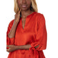 Petite Solid Satin Tie Top