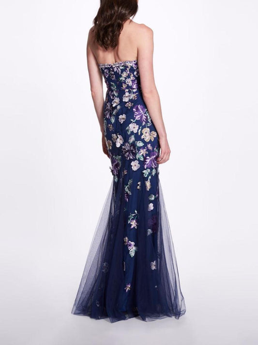 Sleeveless Embroidered Tulle Gown