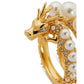 Gold-Tone Pavé & Imitation Pearl Dragon Wrap Ring