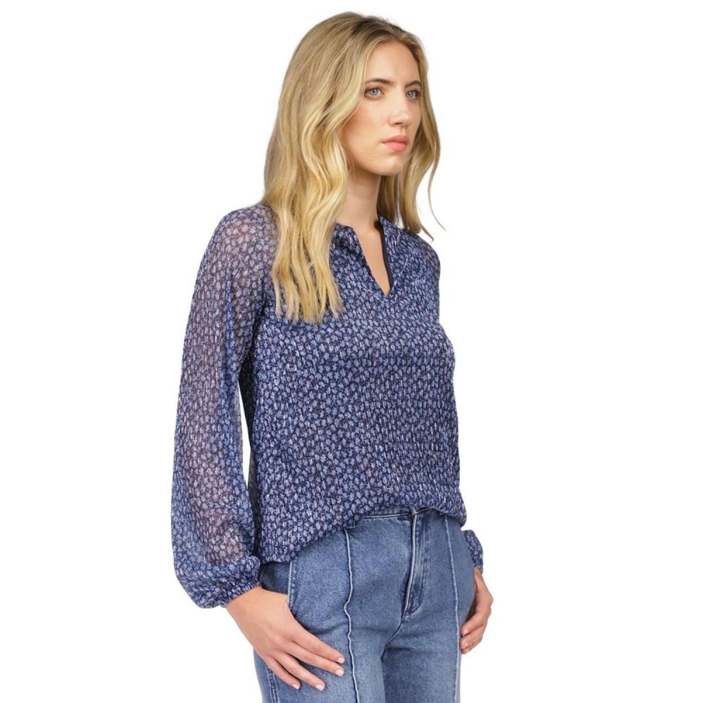 Women's Printed Split-Neck Top