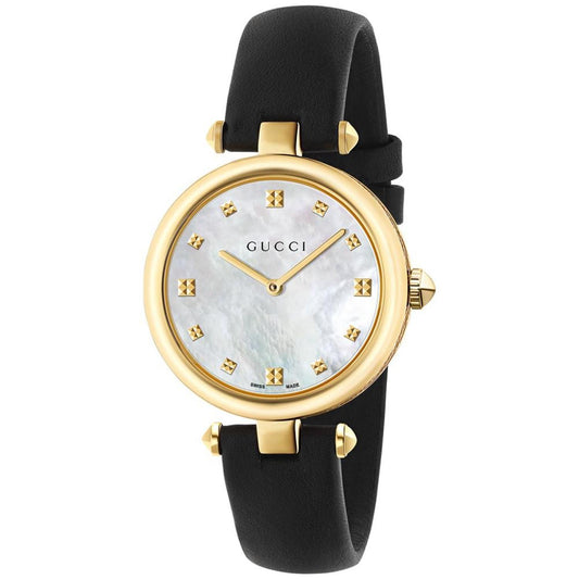 Women's Swiss Diamantissima Black Leather Strap Watch 32mm YA141404