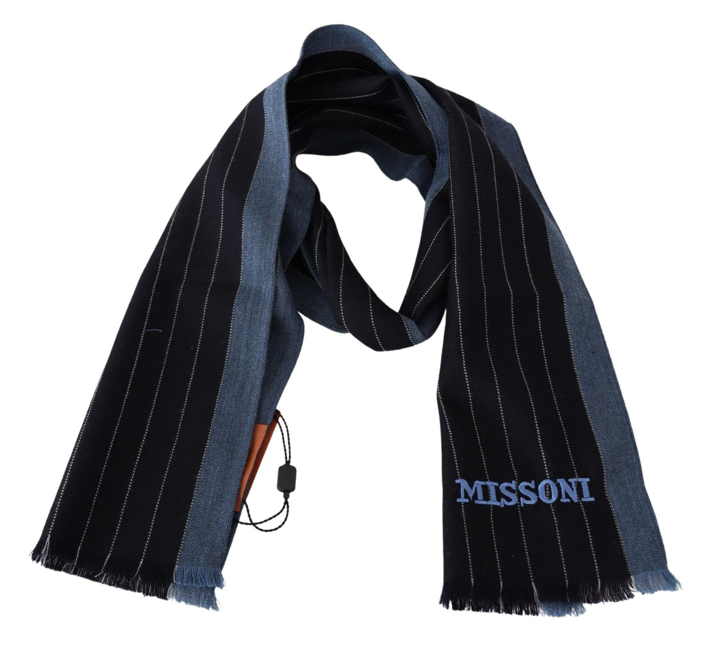 Missoni Black Blue Striped Wool Unisex Wrap scarf