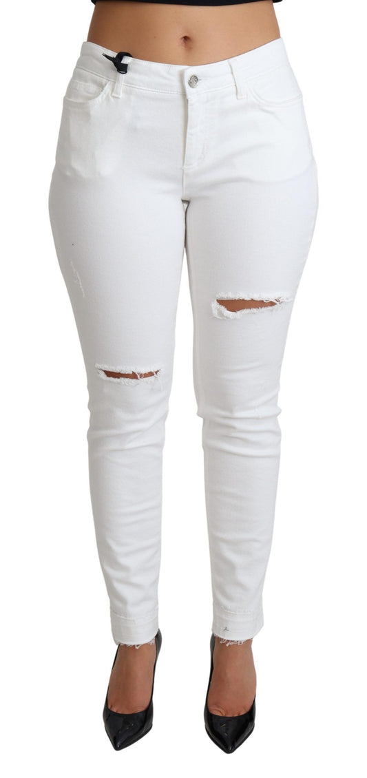 Dolce & Gabbana Chic White Mid Waist Designer Jeans