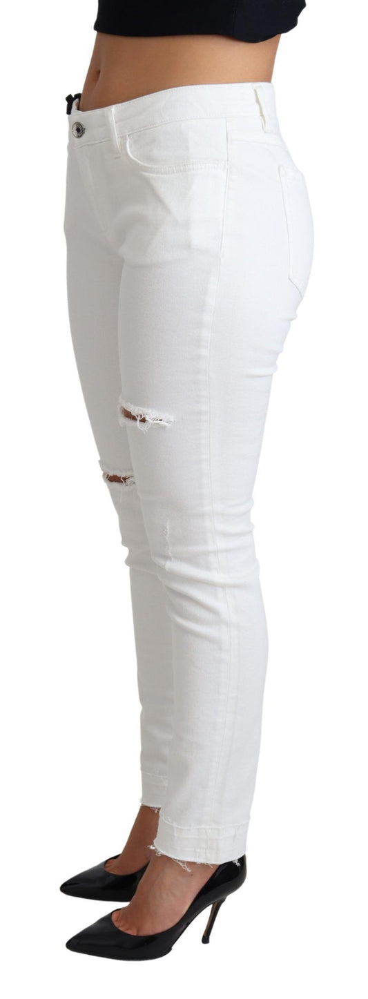Dolce & Gabbana Chic White Mid Waist Designer Jeans