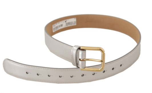 Dolce & Gabbana Engraved Silver-Toned Leather Belt