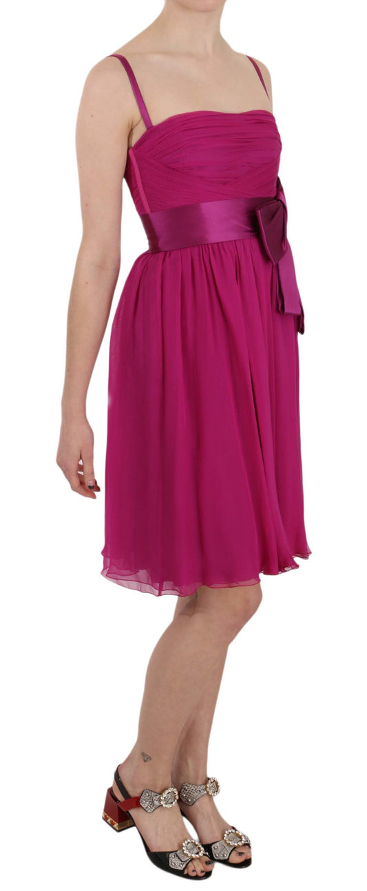 Dolce & Gabbana Elegant Fuchsia Pink Silk Bow Front Dress