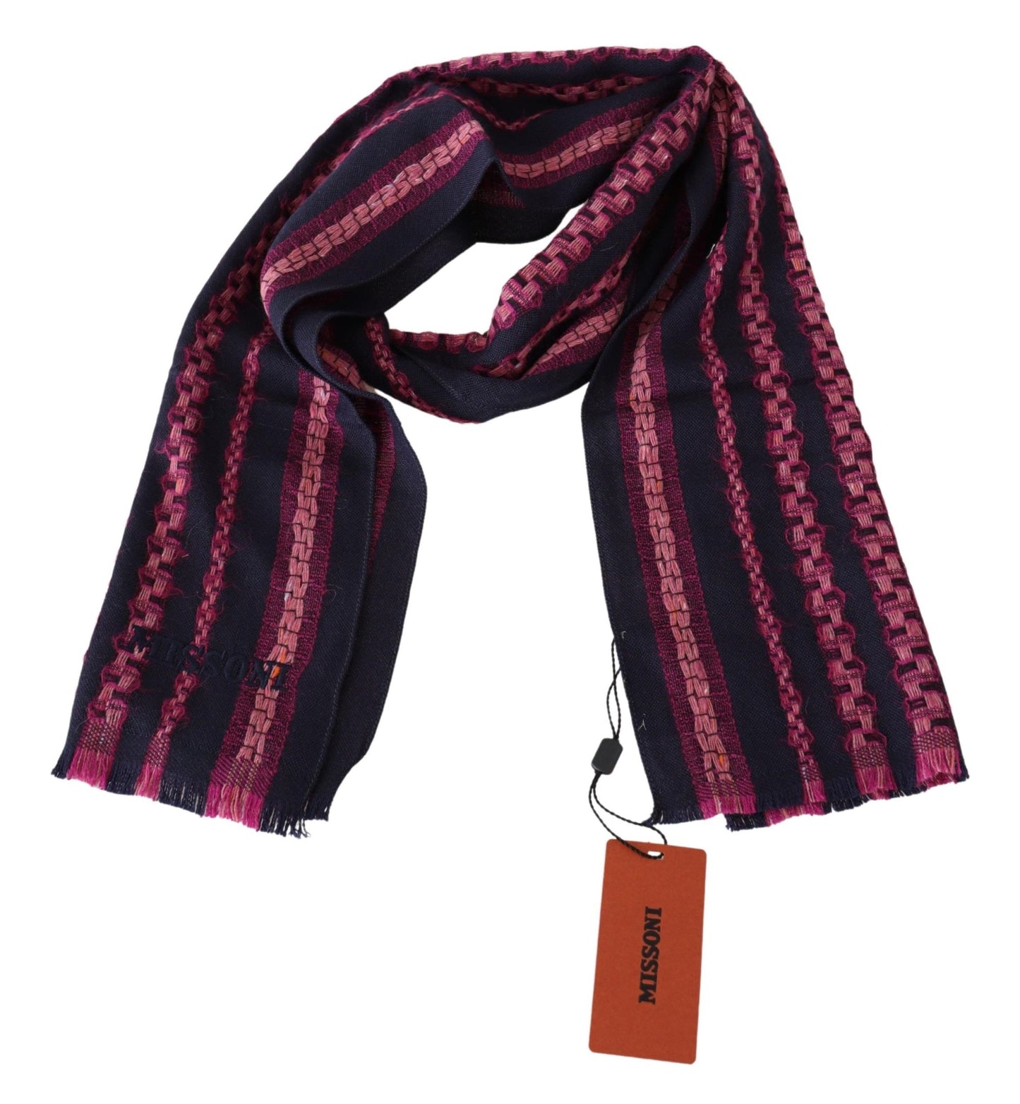 Missoni Black Pink Patterned Wool Unisex Neck Wrap Shawl