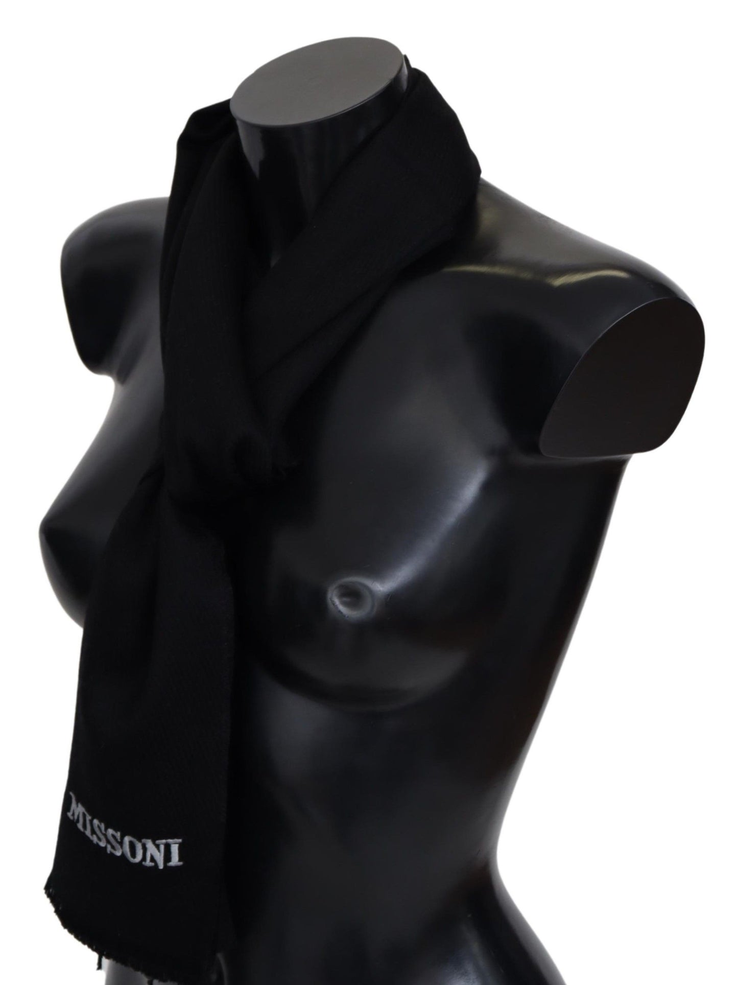 Missoni Black 100% Wool Unisex Neck Wrap Fringes Logo Scarf