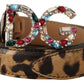 Dolce & Gabbana Brown Leopard Leather DG Crystals Buckle Belt