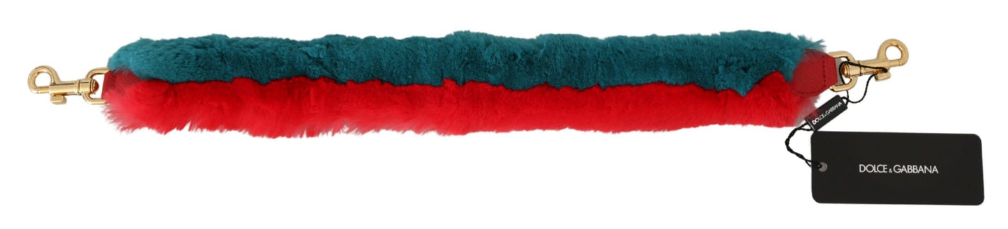 Dolce & Gabbana Red Blue Rabbit Fur Leather Shoulder Strap