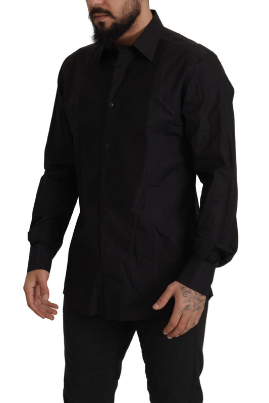 Dolce & Gabbana Sleek Black Tuxedo Dress Shirt - Slim Fit