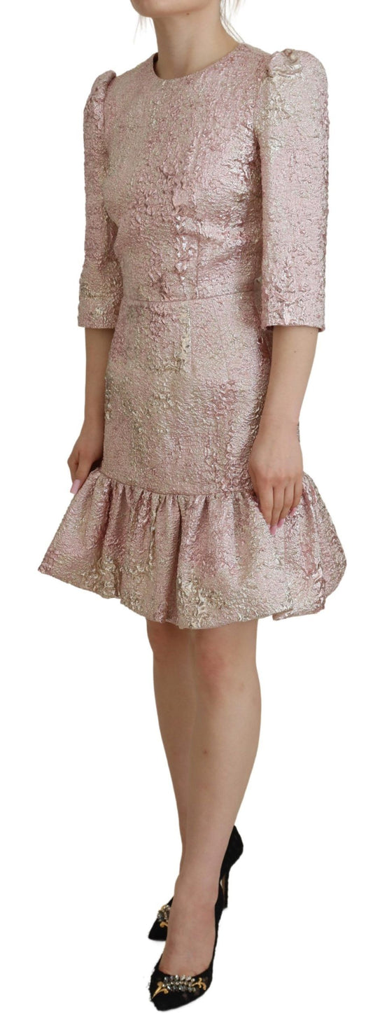 Dolce & Gabbana Elegant Pink Jacquard Midi Sheath Dress