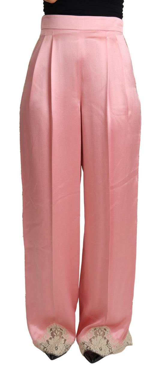 Dolce & Gabbana Silk Blend Satin Wide-Leg Pants in Pink