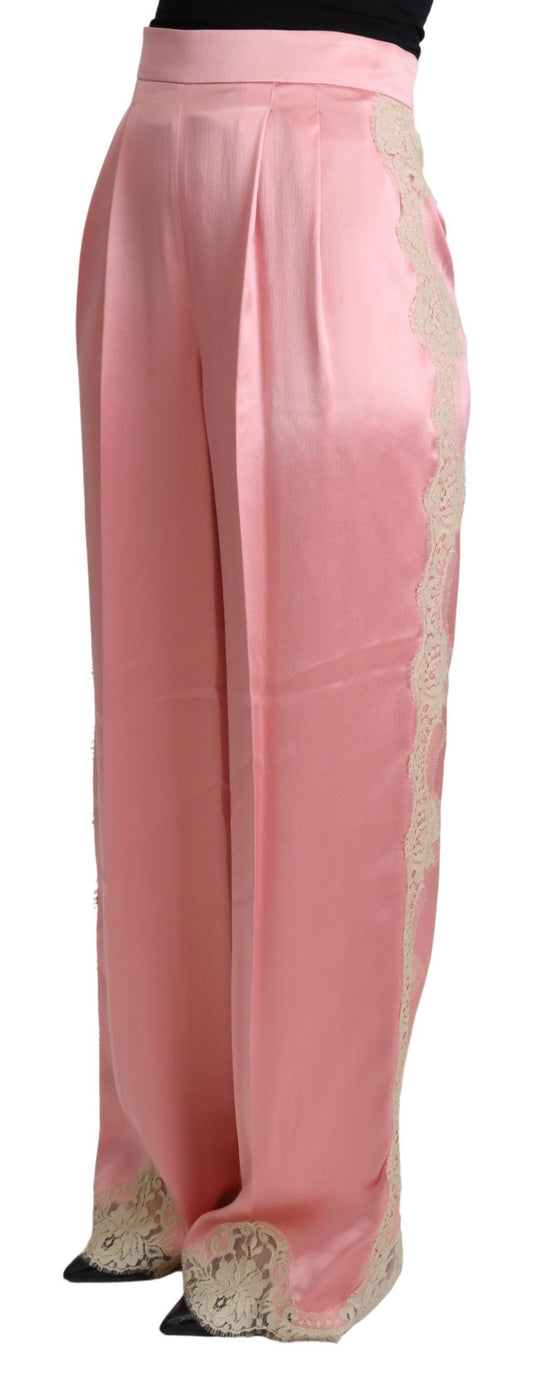 Dolce & Gabbana Silk Blend Satin Wide-Leg Pants in Pink