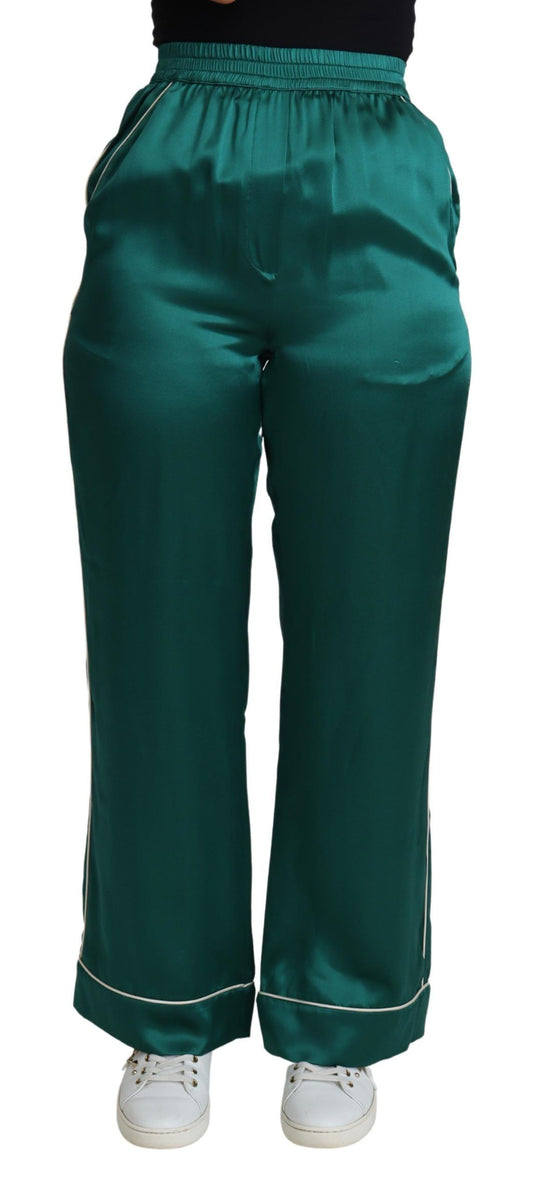 Dolce & Gabbana Exquisite Silk Pajama Trousers in Lush Green