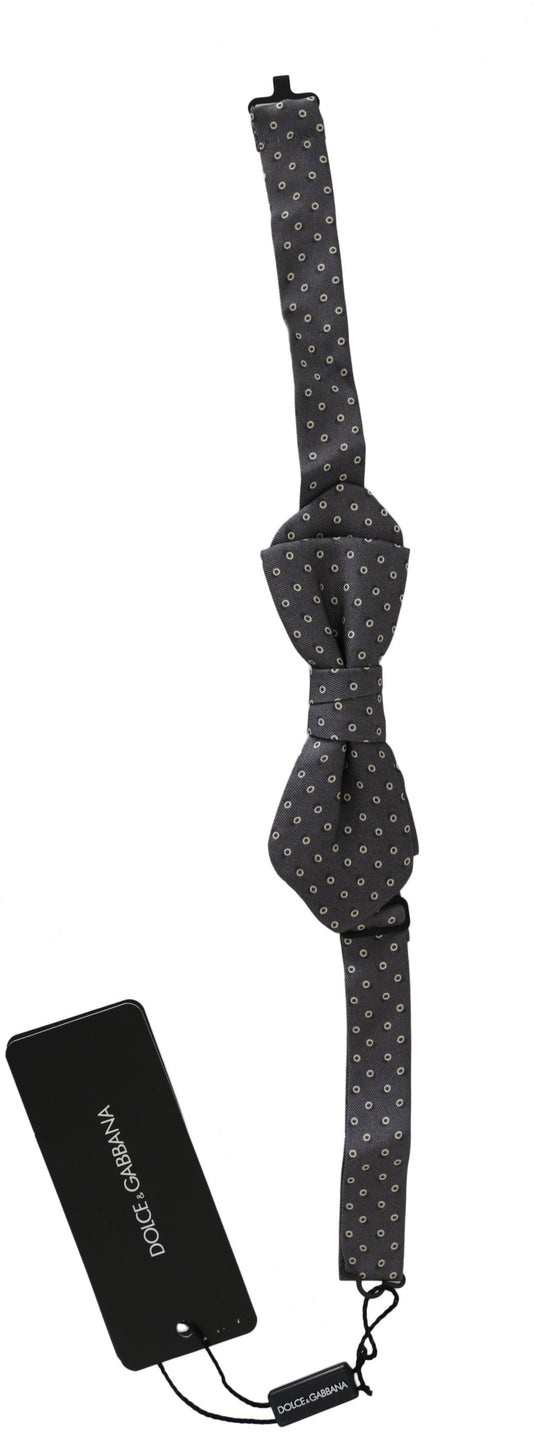 Dolce & Gabbana Elegant Silk Gray Circle Pattern Bow Tie