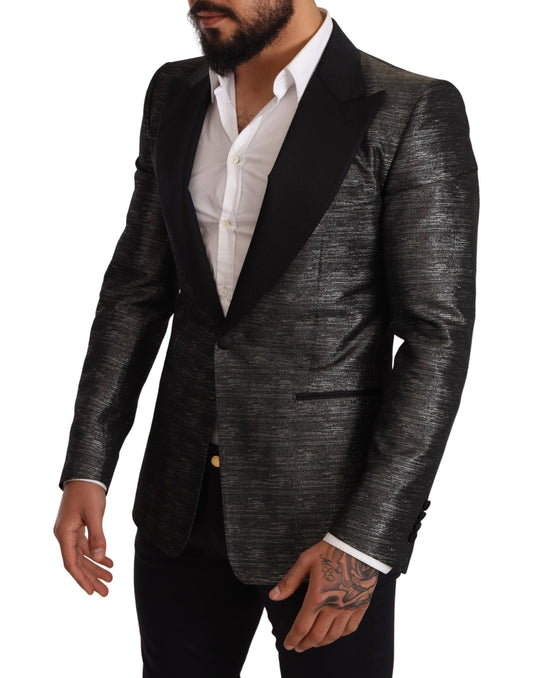 Dolce & Gabbana Metallic Gray Jacquard Slim Fit Blazer