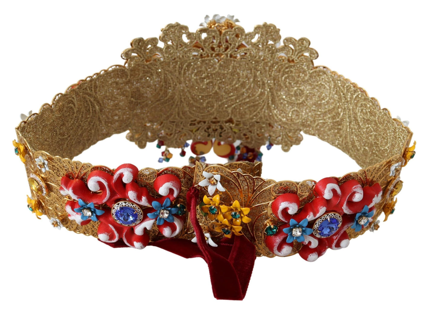 Dolce & Gabbana Embellished Floral Crystal Wide Waist Carretto Belt