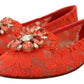 Dolce & Gabbana Red Taormina Lace Crystals Ballet Flats Shoes