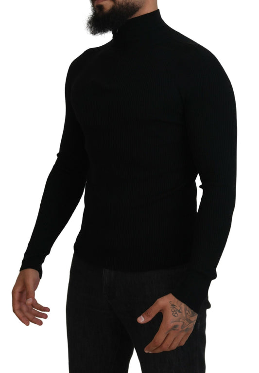 Dolce & Gabbana Elegant Black Wool Half Zip Turtleneck Sweater